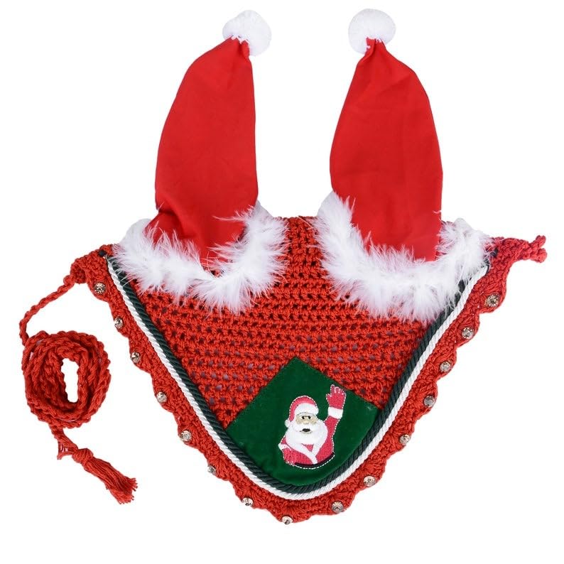 Santa Claus Christmas Horse Fly Bonnet Net Hat Hood Mask Fly Veil Full Hand Made Cotton (Horse/Full, Embroidery)