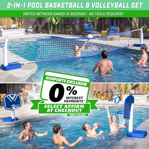 GoSports Splash Hoop 2-in-1 Full Court Pool Basketball & Volleyball Game Set