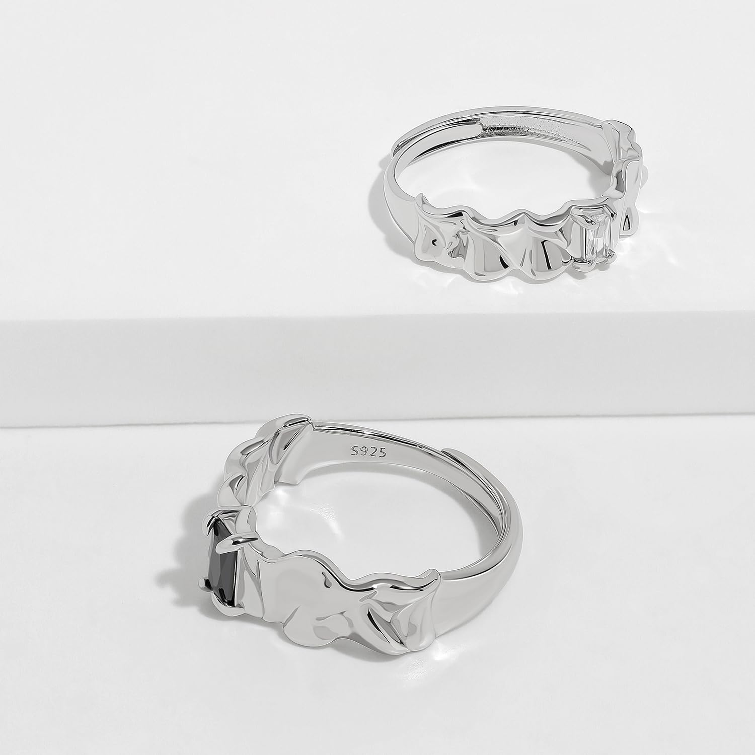 Meissa Alianzas Anillos de Compromiso Boda para Hombres y Mujeres, Juego de Anillos a Juego con Banda Ancha, Anillos de Onix Negro con Cristal, Juego de Dos Anillos Ajustables