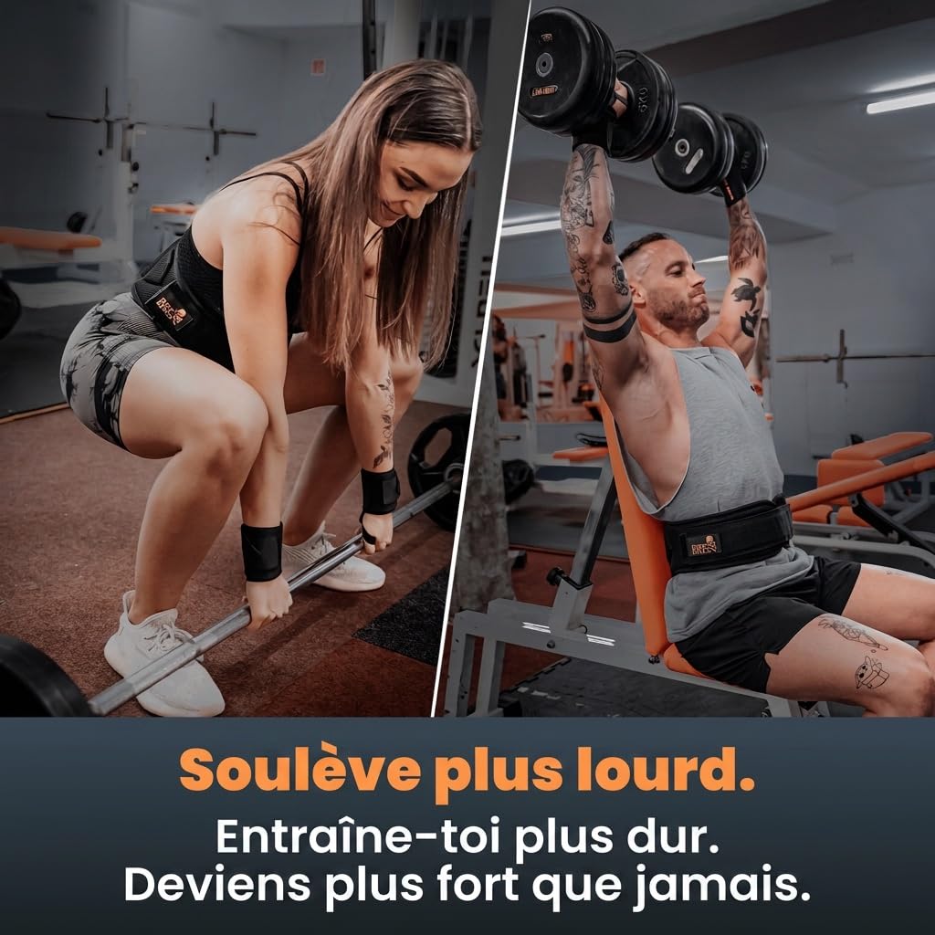 eff Iron Ceinture d'haltérophilie avec bandages de poignet - Ceinture de poids pour homme et femme - Ceinture de fitness pour musculation, gym, dynamophilie - Sangle dorsale avec fermeture et soutien