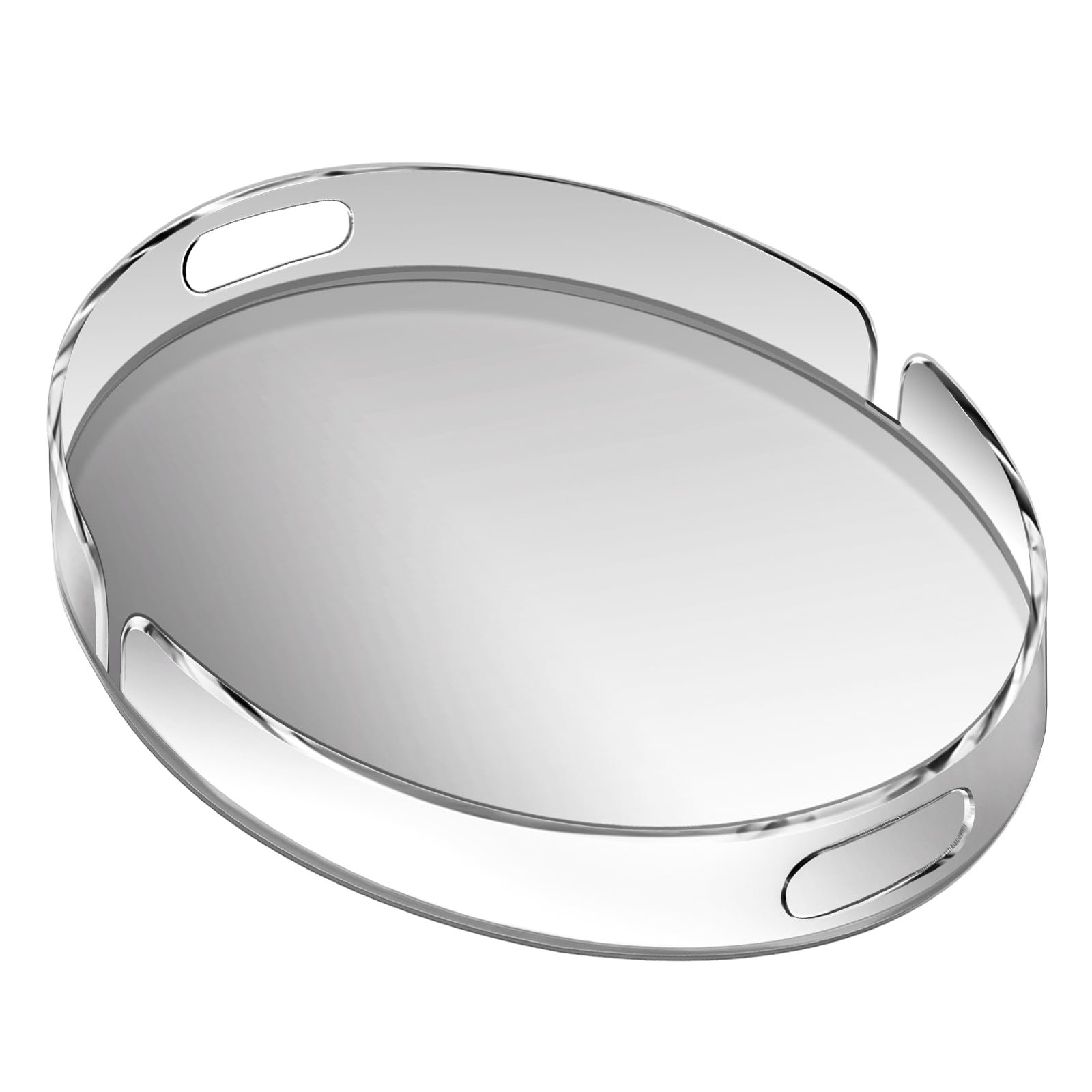 Acrylic Serving Tray with Handles Large Decorative Ottoman Tray 17x13'' Round for Bathroom Food Coffee Fruit Snack Tea Dinner Living Room, Clear