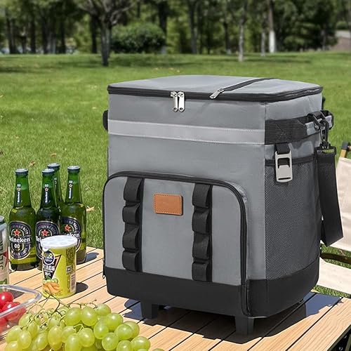 Miniatura 9 de Hielera portátil con ruedas de 35 L, gran bolsa de ruedas aislada, caja de entrega de almuerzo, funda de viaje para acampar al aire libre, picnic,
