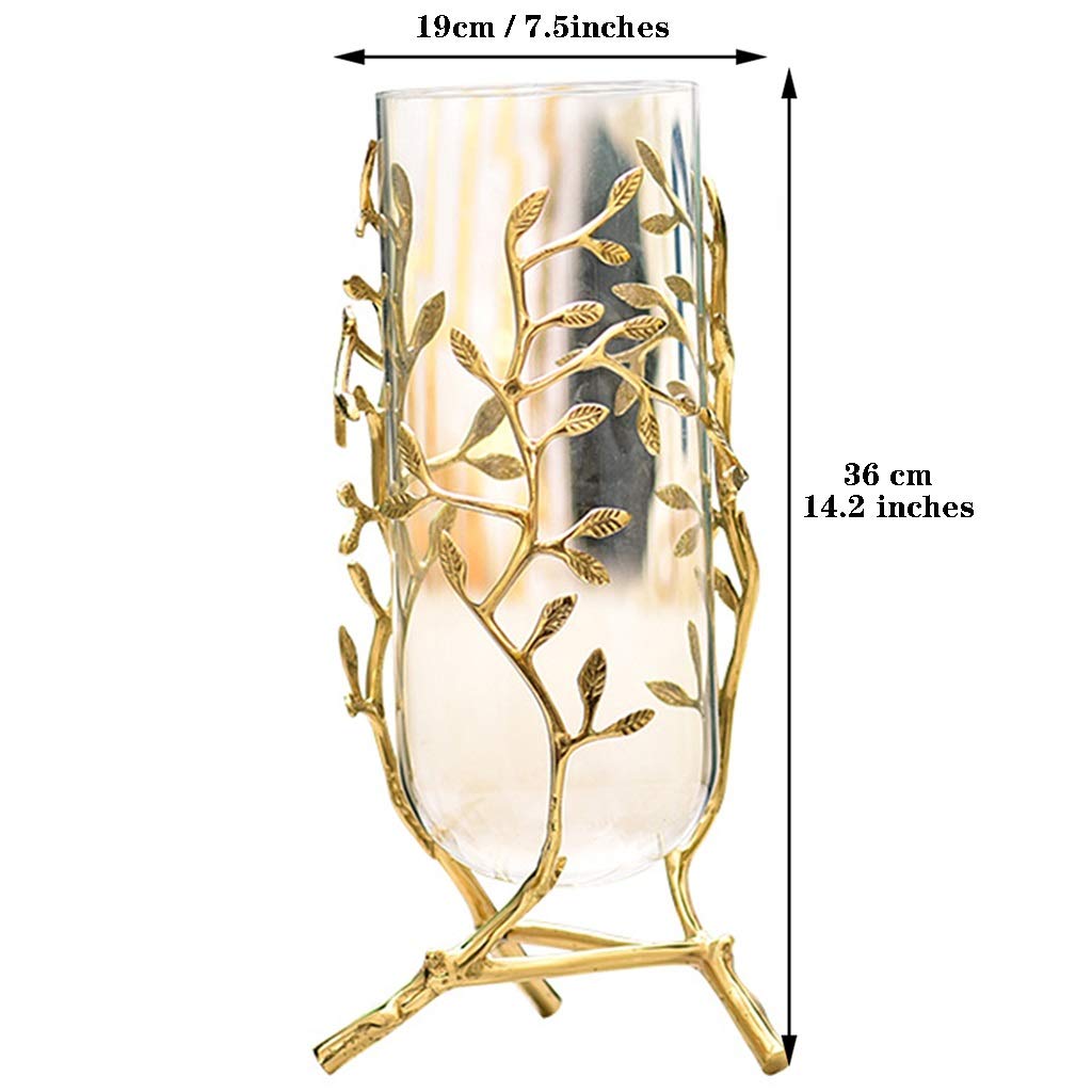 Jarron Decorativo Jarron Cristal,Florero De Vidrio Moderno De Lujo Ligero, Decoración De Florero Transparente para Accesorios para El Hogar, Florero De Cobre Puro Hecho A Mano