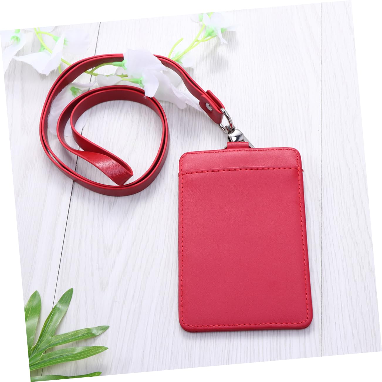 SHINEOFI Porta Badge Verticale in Pelle Da 3 Pezzi Con Clip Girevole Per Cordino Robusto Porta Badge Rosso Per Carte E