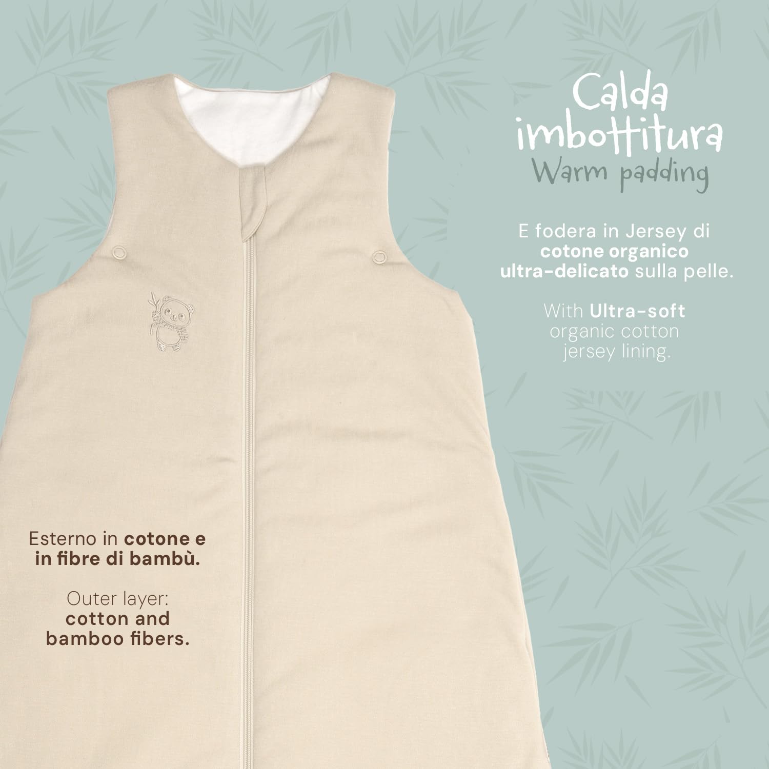 PERLETTI Sacco Nanna Tog 2.5 Invernale in Bamboo e Cotone Organico Neonato - Senza Maniche per Bambino Bambina 0-6 e 6-18 Mesi - Sleeping Bag con Cerniera Caldo Morbido Confortevole