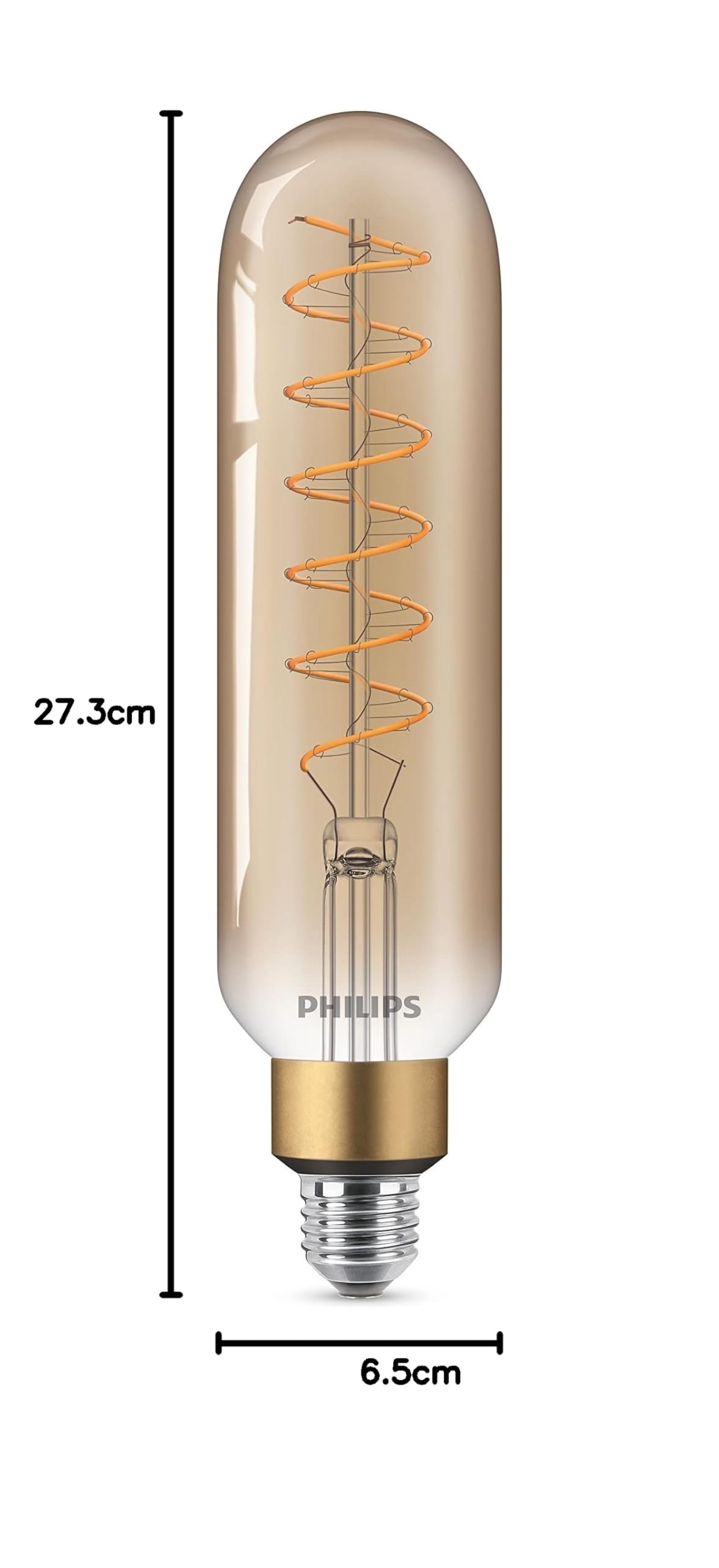 PHILIPS - Bombilla LED cristal 40W, E27, tubular gigante, efecto llama, luz blanca cálida, regulable