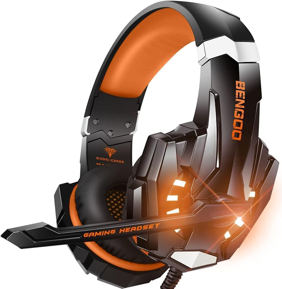 BENGOO G9000 Stereo Gaming Headset for PS4, PC, Xbox One Controller, Noise Cancelling Over Ear Headphones with Mic, LED Light, Bass Surround, Soft Memory Earmuffs (Orange) BENGOO G9000 Stereo Gaming Headset for PS4, PC, Xbox One Controller, Noise Cancelling Over Ear Headphones with Mic, LED Light, Bass Surround, Soft Memory Earmuffs (Orange)