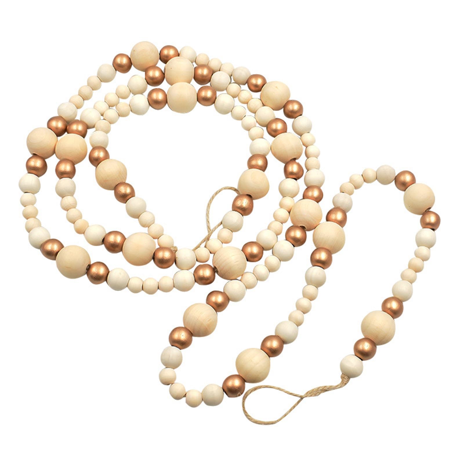 Avejjbaey Log Gold Beads Wooden Bead Christmas Garland 7.41Ft Long Festival Tree Decoration For Mantels Staircase Holiday Party Centerpieces Wood Bead Christmas Ornament