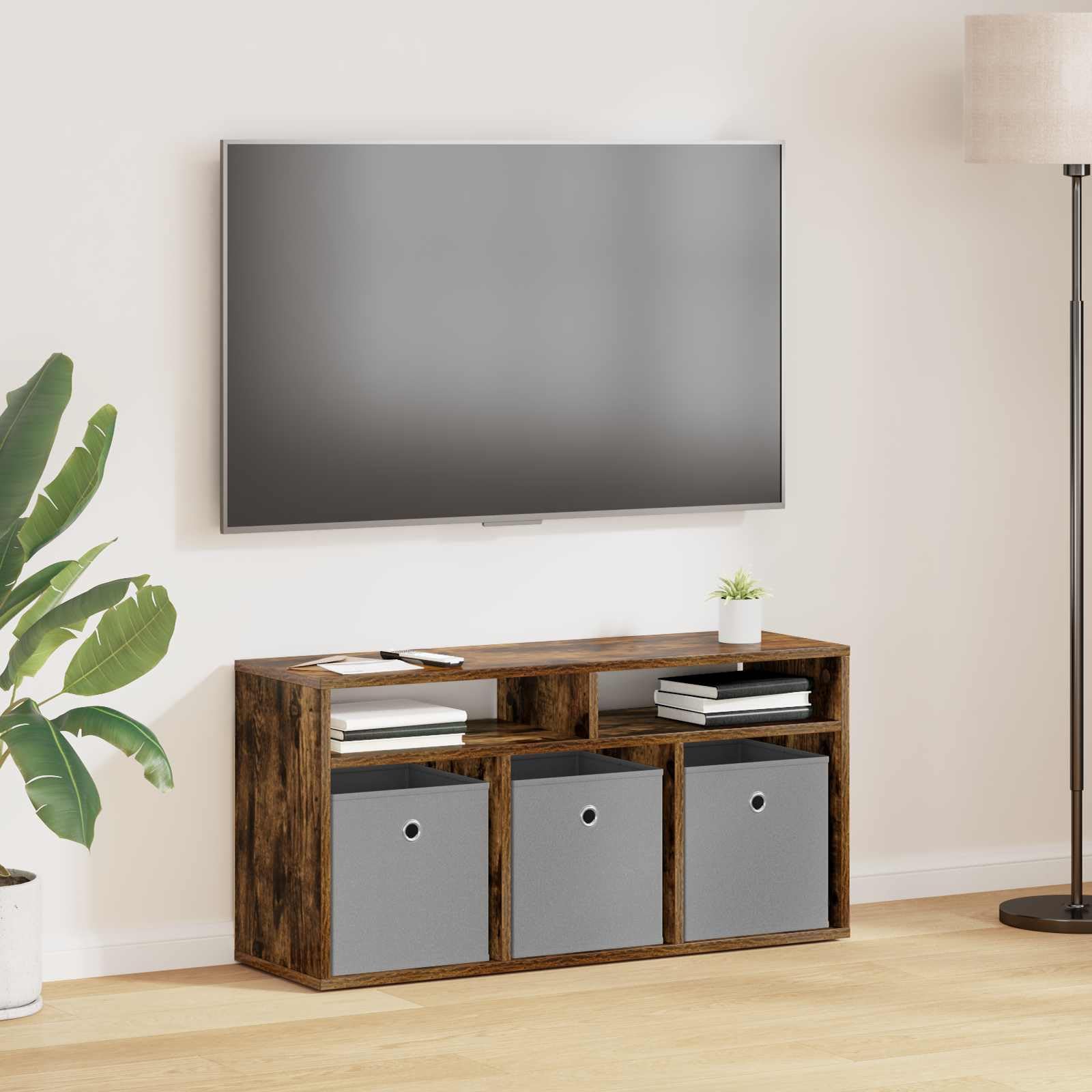 Mobile basso con 3 cassetti, rovere affumicato, 87 x 27,5 x 43 cm | Credenza moderna dal look senza tempo per soggiorno e corridoio. Offre un pratico spazio di archiviazione con maniglie