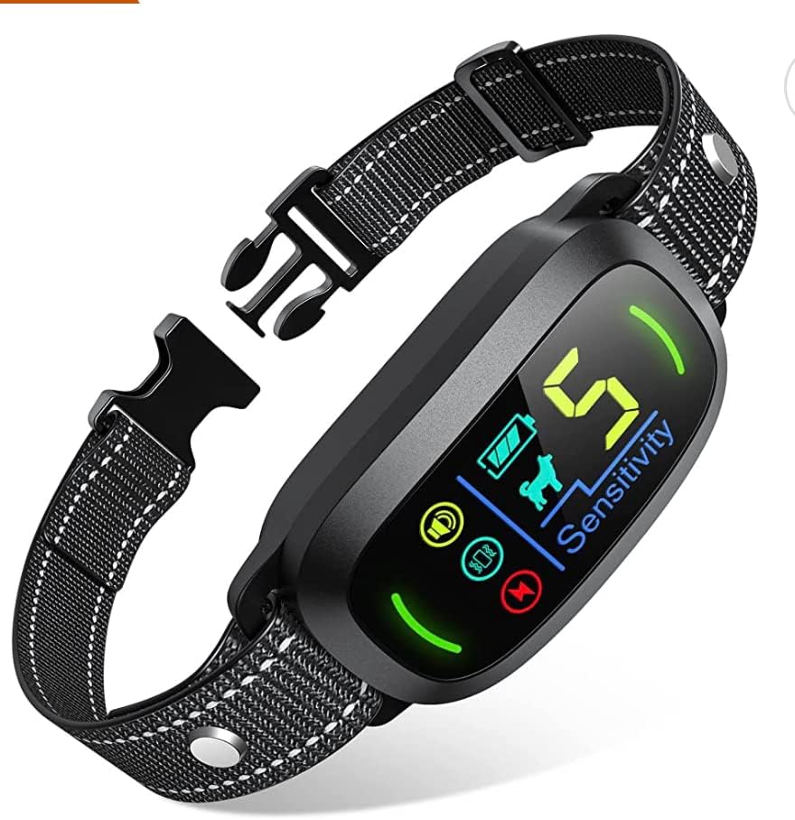 Collar antiladridos de perro, collar inteligente recargable, collar de entrenamiento antiladridos con 5 amortiguadores de vibración ajustables de