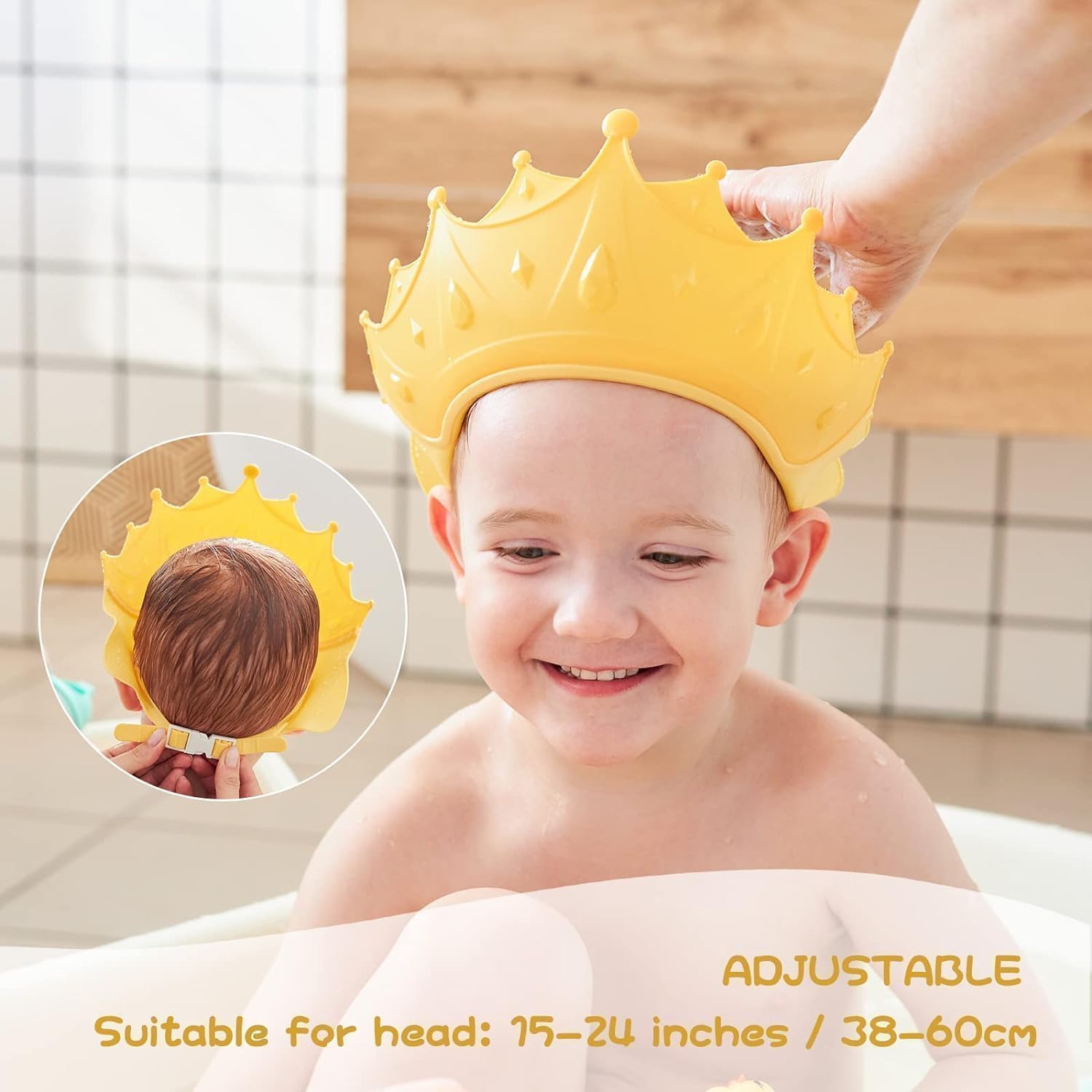 VANSHORA Baby Bath Shower Cap Adjustable Silicone Shampoo Shield Waterproof Bath Visor Hat for Kids Toddler Ear Eye Protection Bathing Hair Wash Cap Children Bathing Crown 3