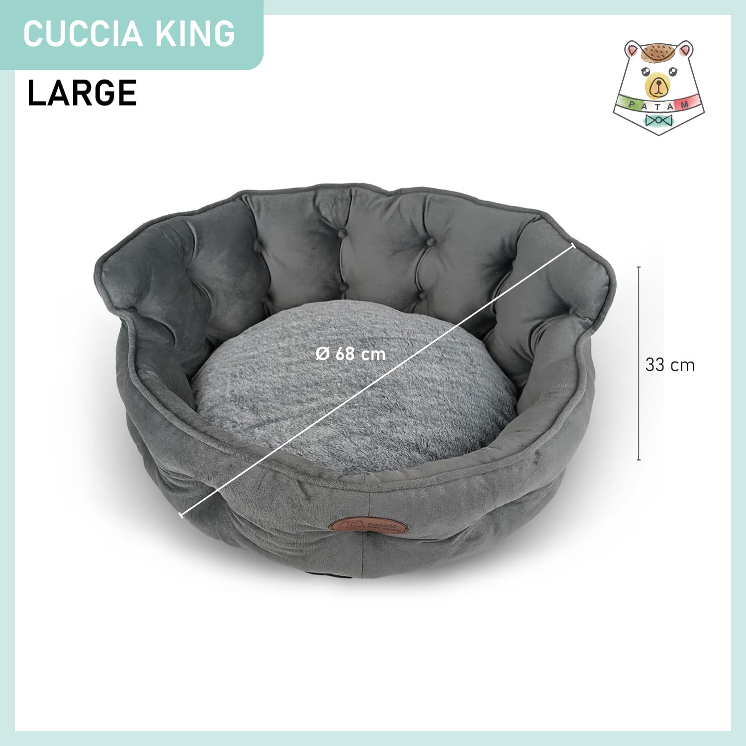 Divanetto per Cani e Gatti, Cuccia da Interno Sfoderabile, Lavabile in Lavatrice, King Grigio, Large 68 cm