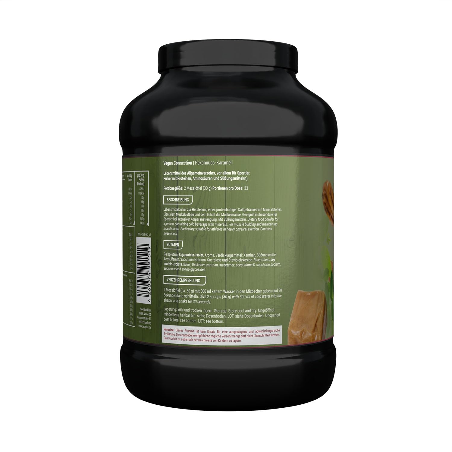 Zec+ Nutrition LADIES Vegan Connection – Pekannuss Karamell, 1000 g veganes Proteinpulver für Frauen als Eiweiß-Shake für Fitness & Sport, enthält Reisprotein und Sojaprotein-Isolat, Made in Germany