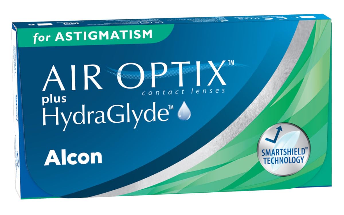 Air Optix plus HydraGlyde for Astigmatism Lentes de contacto tóricas de reemplazo mensual, Pack de 3, R 8.7 mm, D 14.5 mm, cilindro -1.75, eje 180, +0.0 Diopt