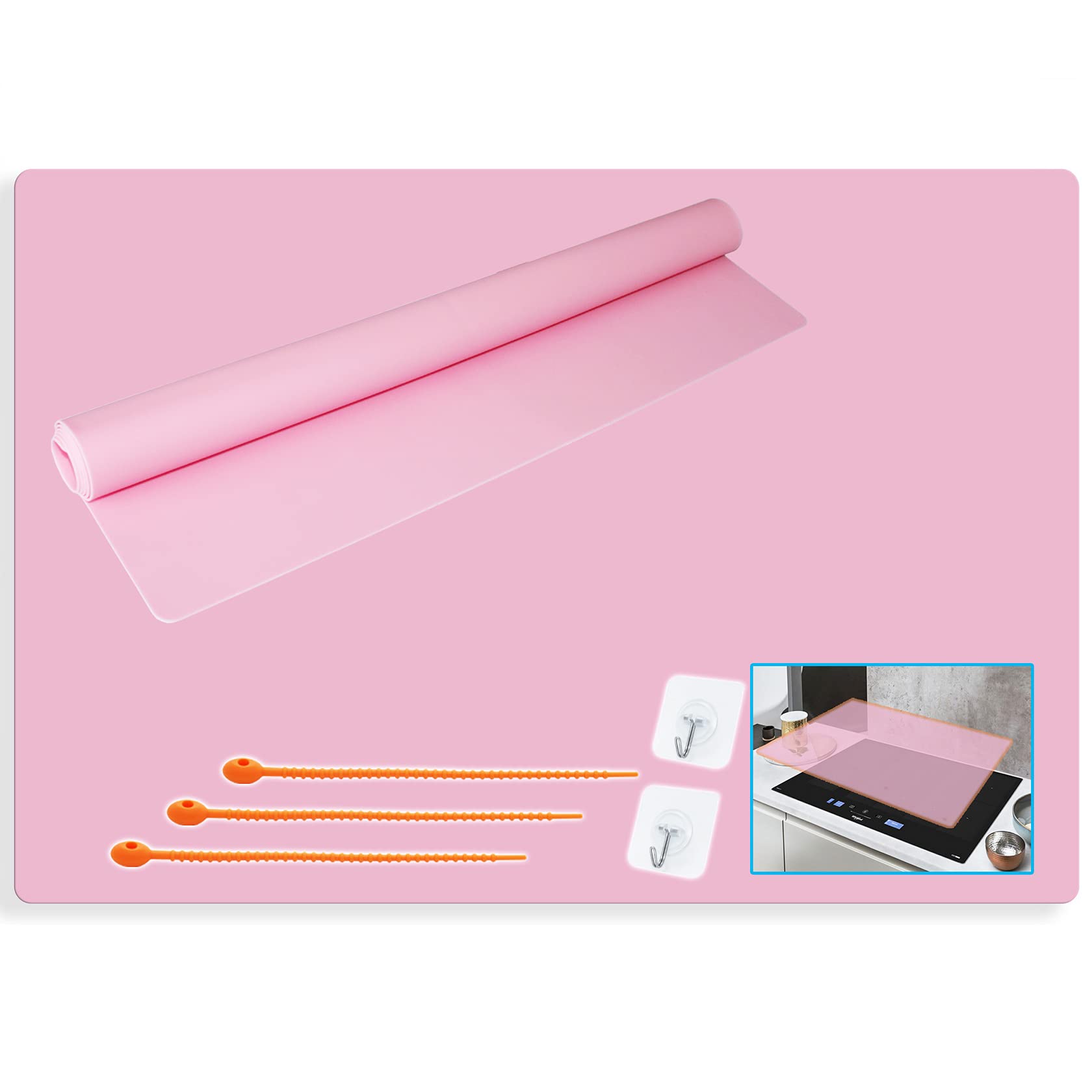 Photo 1 of ANFU Stove Cover, Stove Top Cover for Electric Stove & Washer and Dryer, Prevent Scratching Glass Top Protector, Waterproof Stove Gap Foldable Boiler Silicone Pad (27.6*19.7*0.04inch, Pink) 27.6*19.7*0.04 inch Pink