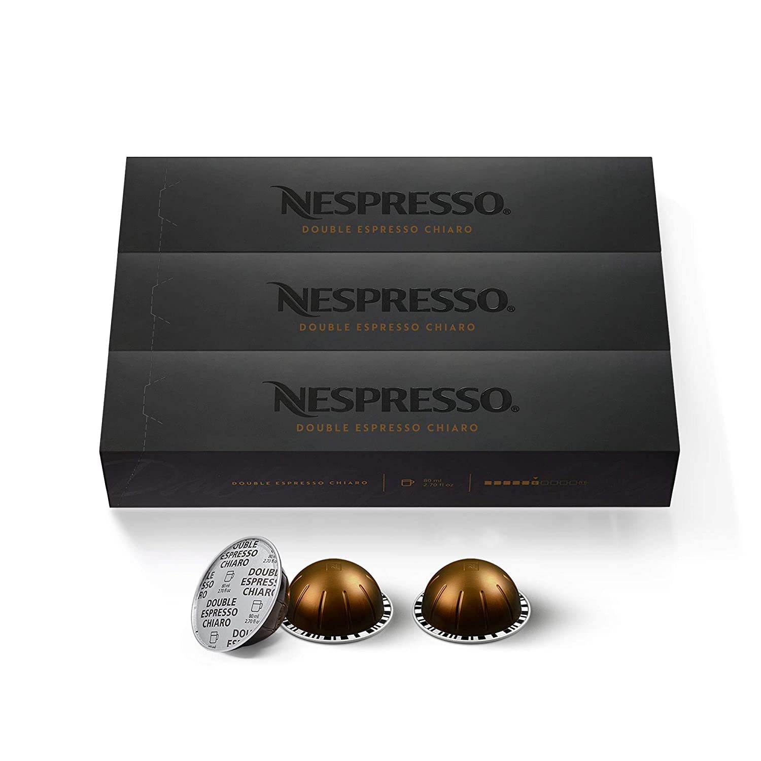 Cápsulas Nespresso VertuoLine, Odacio, Café tostado oscuro, 30 Cápsulas Café & Cápsulas VertuoLine, Doble Espresso Claro, Café Espresso Media Tostado, 30 Cápsulas Café