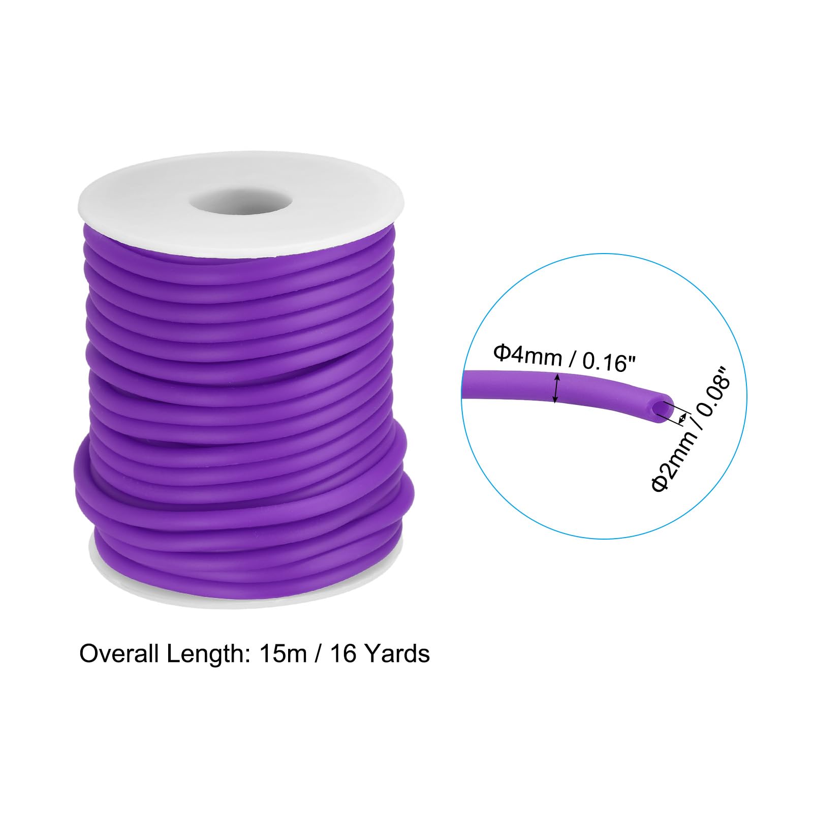 PATIKIL Hollow Pipe Rubber Cord 16 Yards 4mm, PVC Rubber Tube Cord 2mm Hole with Plastic Spool for Knitting Beading DIY Craft Purple - Image 2