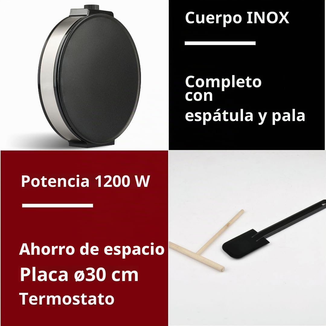 G3 Ferrari G10098 Profi - Crepe - Crepera inoxidable, ajuste de temperatura, diámetro 30 cm, 1200 W