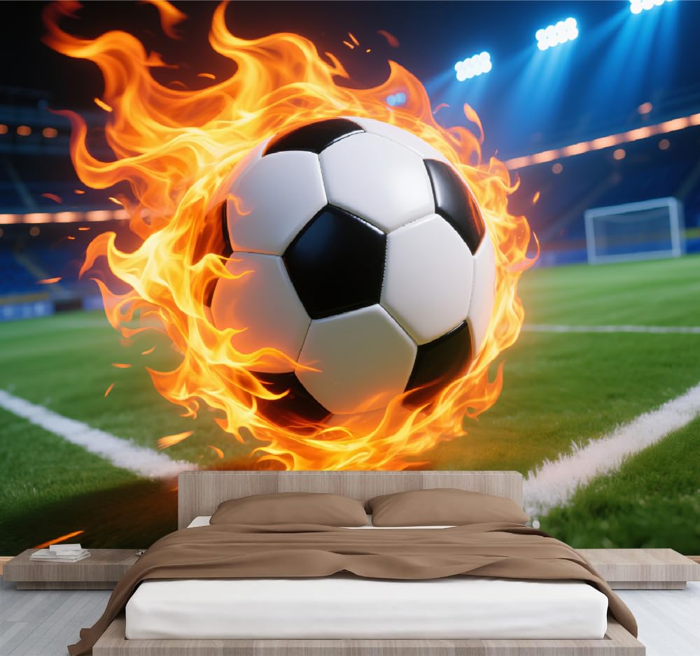 Carta Da Parati Murale Fiamma Del Calcio Grande Tribunale Dipinti Artistici Adesivi Rimovibili, Decorazione Murale Per Cameretta Per Bambini, Camera Da Letto, Soggiorno 495x353cm