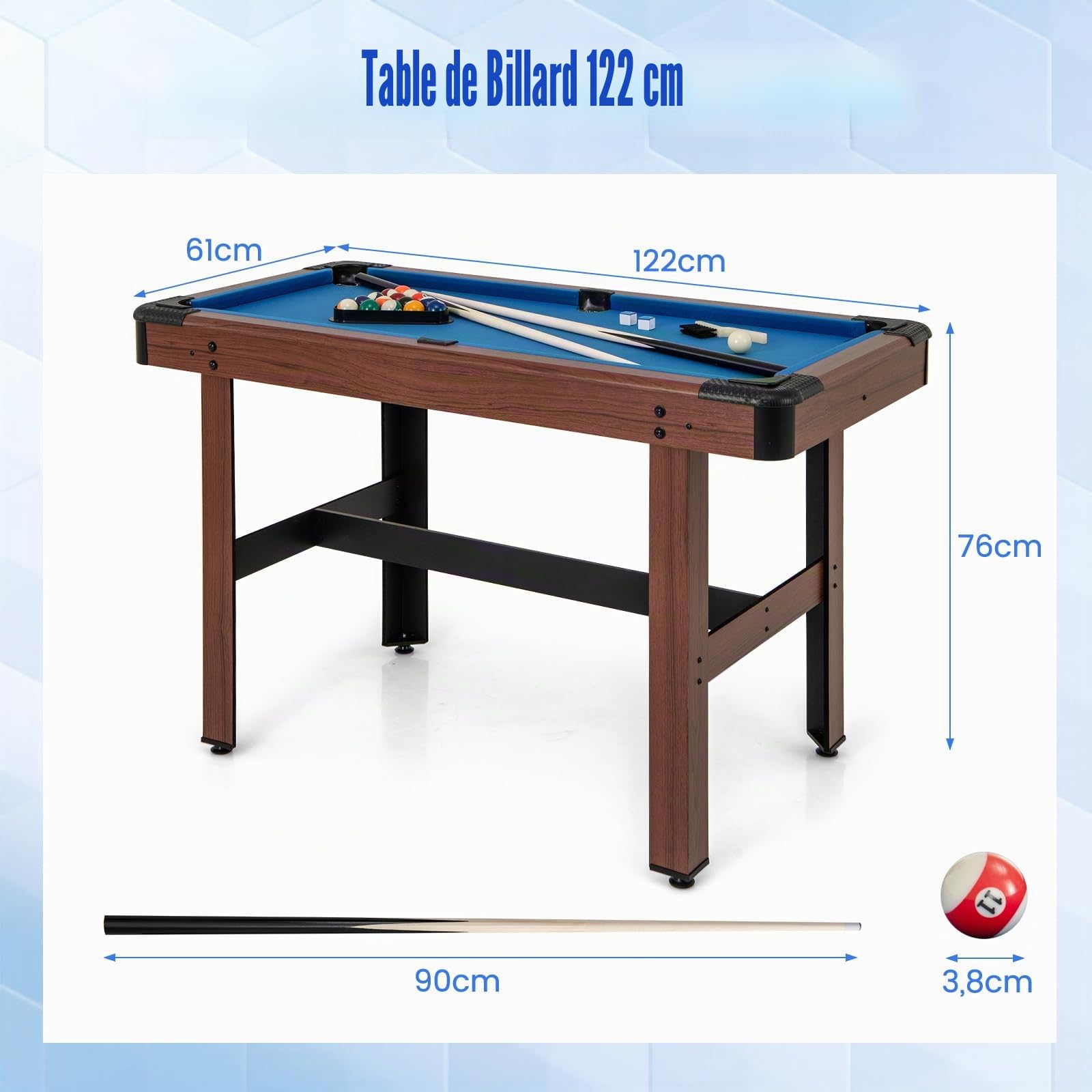 DREAMADE Table de Billard de 122 CM, Mini Table de Billard avec Ensemble Complet de Boules, 2 Queues, Craies, Brosse, Triangle, Table de Billard Gain de Place pour Salle Familiale, Salle de Jeu