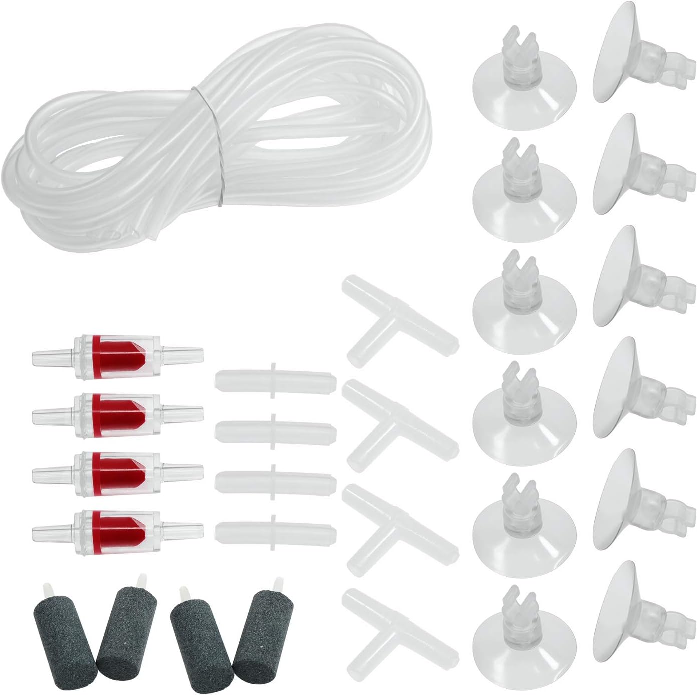 Waycreat10 Feet Aquarium Air Tubing Air Pump Accessories with Air Stones, Check Valves, Suction Cups and Connectors