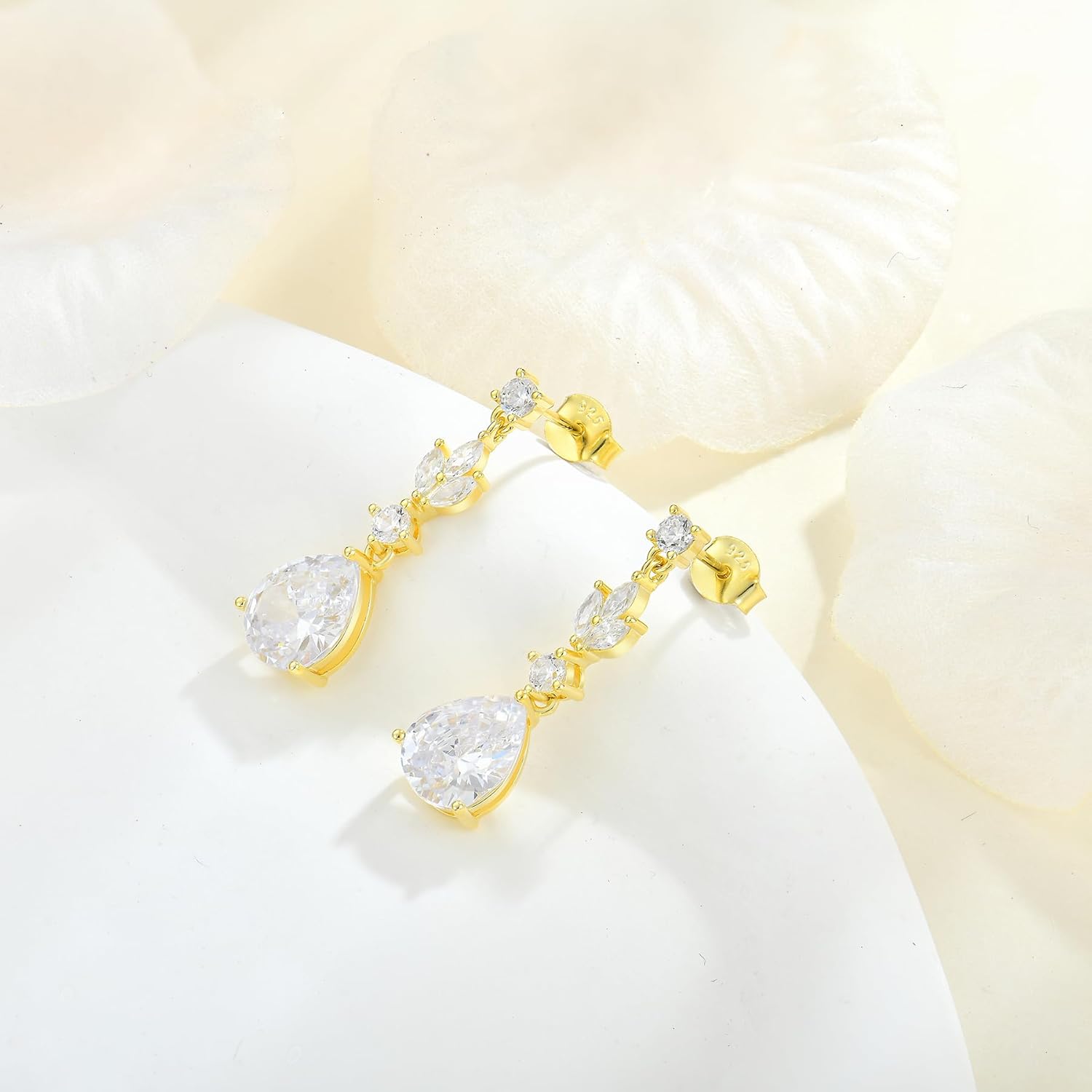 Women Earrings 925 Sterling Silver Leaf Teardop Dangle & Drop Earrings with 5A Cubic Zirconia for Her Mom Mother Wife Proms Jewerly Gifts - Image 3