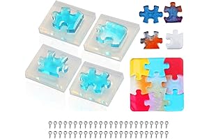 4Pcs Puzzle Piece Silicone Resin Molds, Mini Puzzle Silicone Epoxy Resin Jewelry...