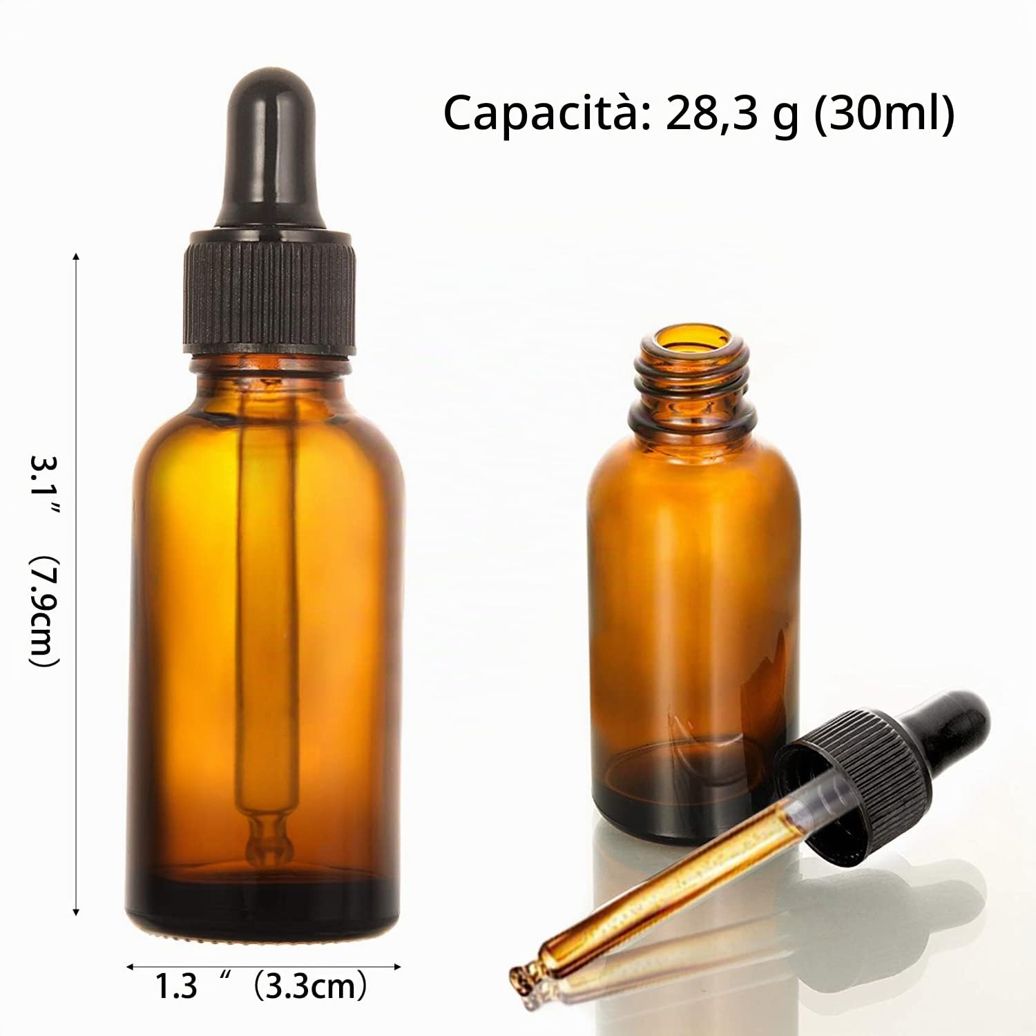 YBCPACK Confezione da 24 flaconi contagocce in vetro ambrato da 1 oz (30 ml) con pipetta di vetro, 24 etichette, 1 penna e 4 imbuti, profumi, aromaterapia e laboratorio chimico