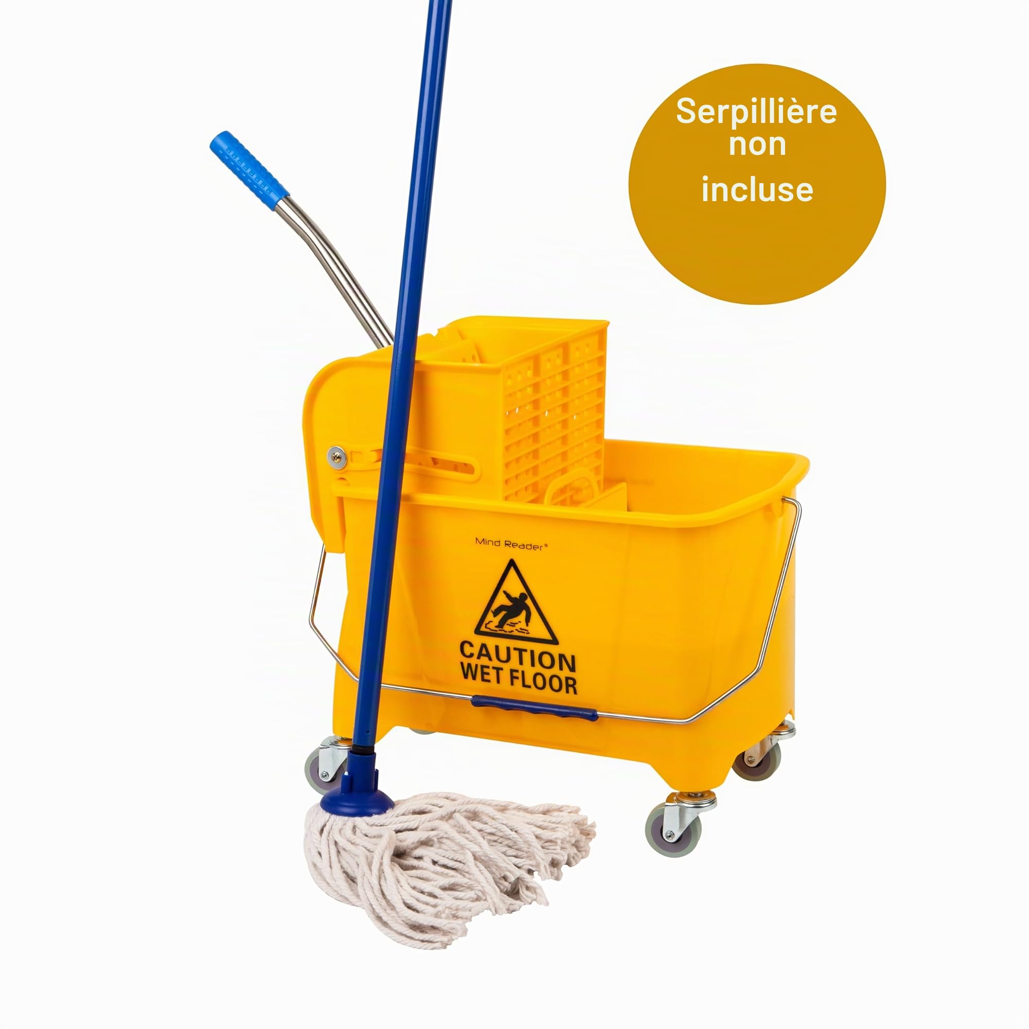 Mind Reader Seau à Franges Mobile Robuste avec essoreur vers Le Haut, capacité de 22 litres, 41 x 27 x 62 cm (L x l x H), Jaune