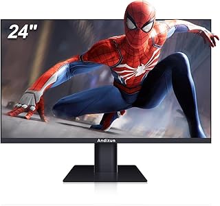 Andizun 24 Inch Monitor, Full HD (1920x1080) Gaming Monitor, Ultra Thin Bezel Eye Care HDMI VGA Ports PC Monitors, 75Hz, 5ms, Low Blue Light, 75 x 75 mm VESA Mountable, Adjustable Tilt, Black