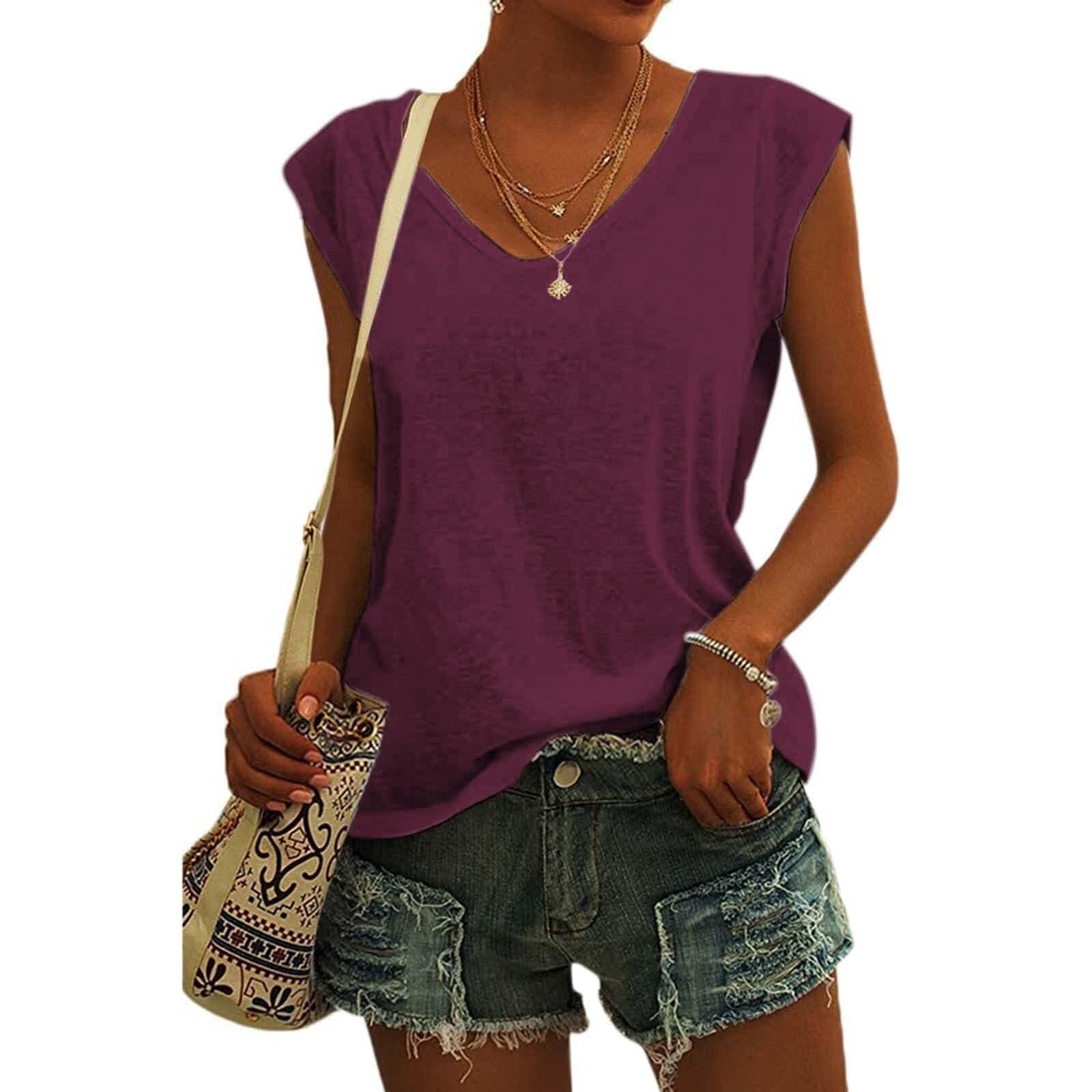 Maglietta da donna con scollo a V, leggera, estiva, senza maniche, oversize, Y2K