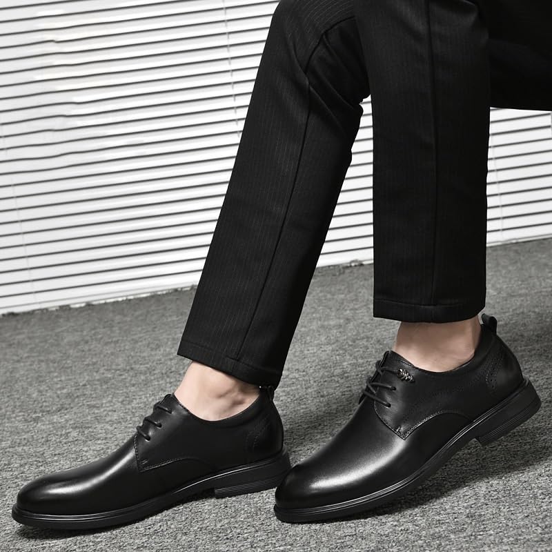 Men's Derby Leather Shoes Classic Round Toe Lace Up Lug Sole Soft Bottom Business Work Dress Shoes3