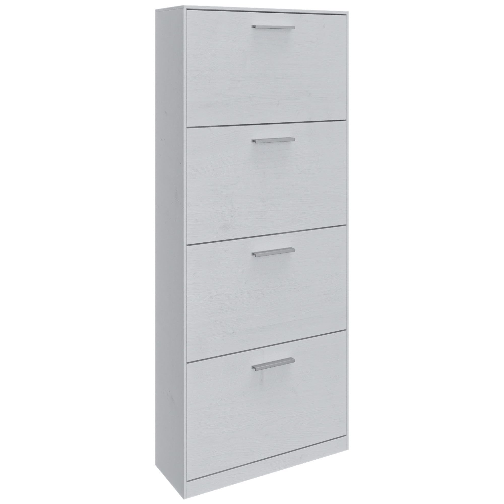 ZIK - Scarpiera Salvaspazio Slim in Legno (63x24x154) Doppia profondità Scarpiera da Ingresso Verticale 4 Ante, Moderna, Scaffale Scarpe di Design Adatti a Vari Stili di Arredamento (Bianco)