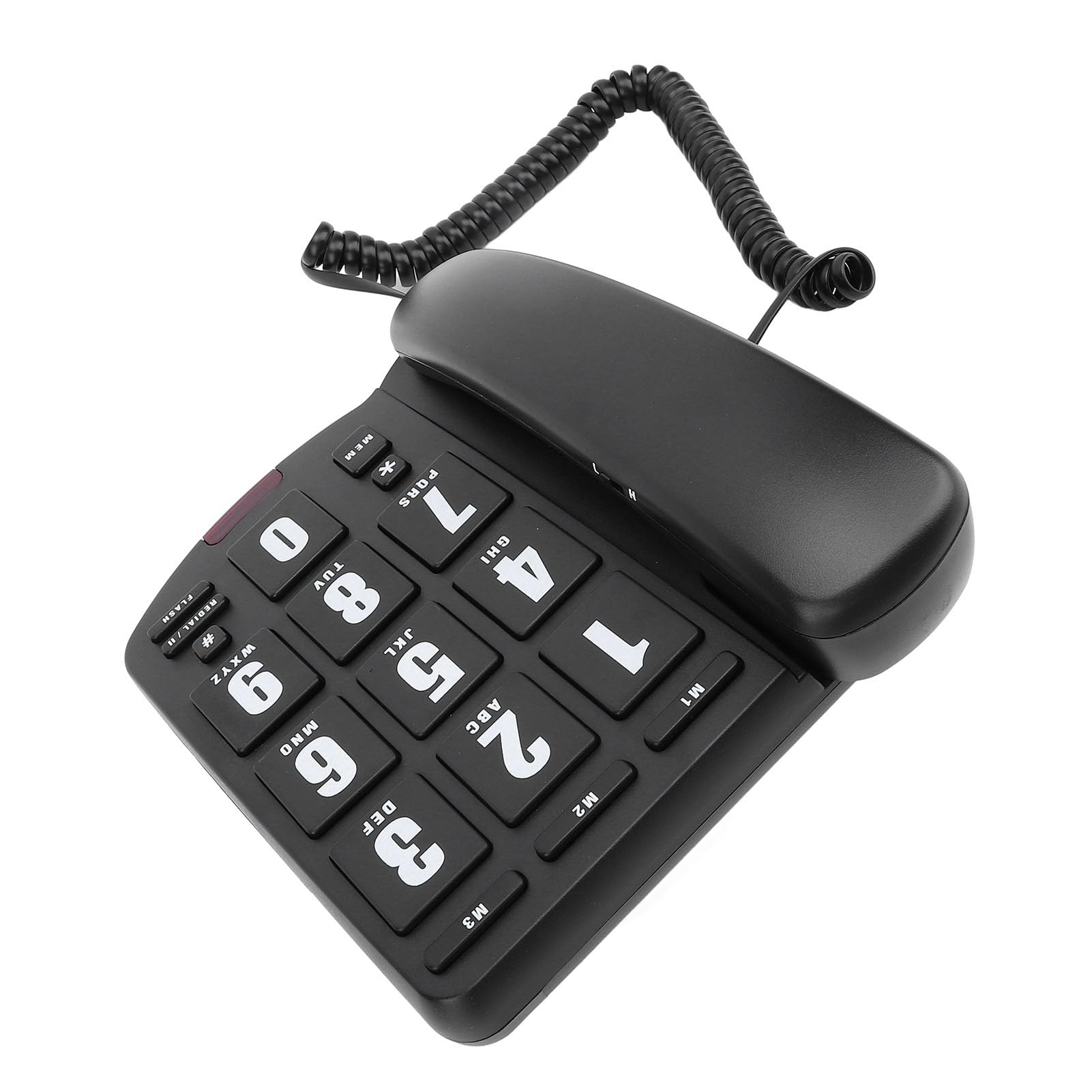 Telefono di Casa, Volume Regolabile Composizione Rapida Avviso Lampeggiante Tasto Grande Telefono con Filo per Casa per Anziani (BLACK)