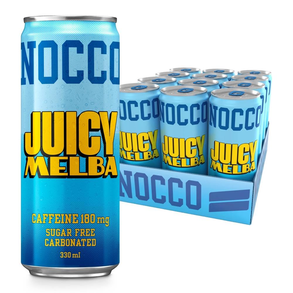 NOCCOSugar Free Energy Drink – BCAA, 180mg High Caffeine, with Amino Acids & Vitamins, Ideal for Pre Workout – 12 x 330ml (Juicy Melba)
