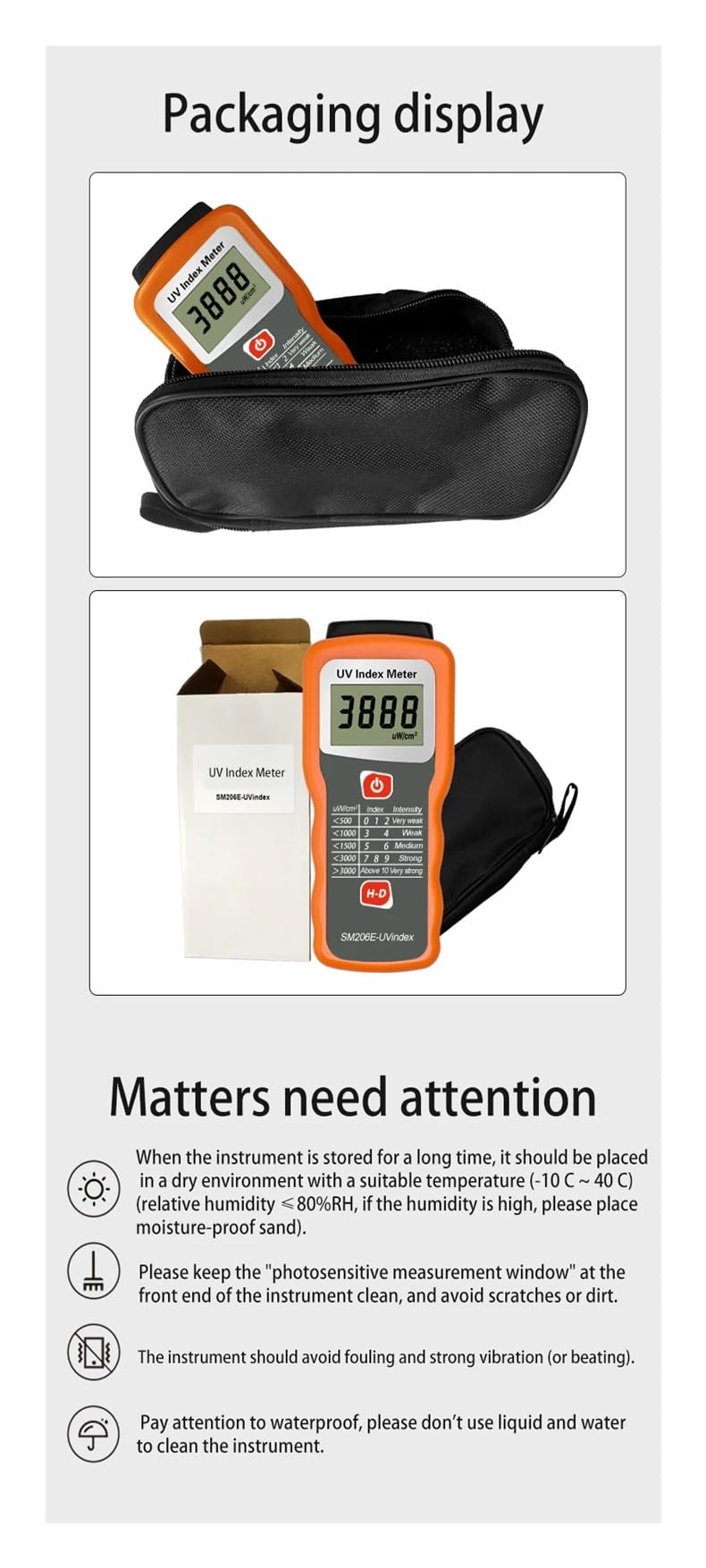 Medidor UVB Digital Medidor de índice UV Digital portátil, Detector Rendimiento Bloqueo radiación Ultravioleta, Intensidad irradiación Rayos UVA y UVB en la luz Solar