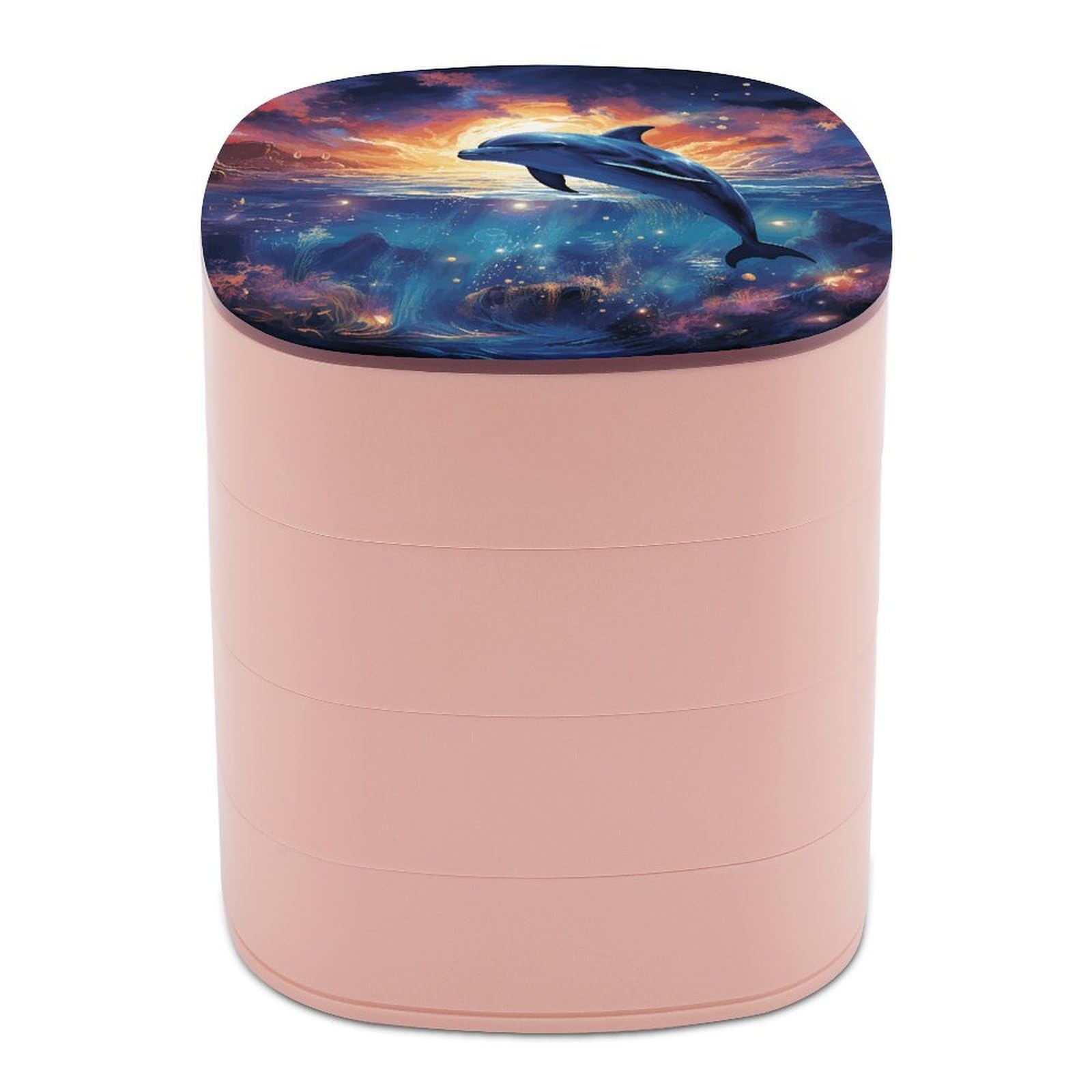 VstaDank Colorful Starry Sky Ocean Dolphin Jewelry Box with Mirror Travel Small Jewelry Case for Women 4-Layer Rotatable Jewelry Organizer Storage Box Portable Jewelry Storage Case for Rings Earrings