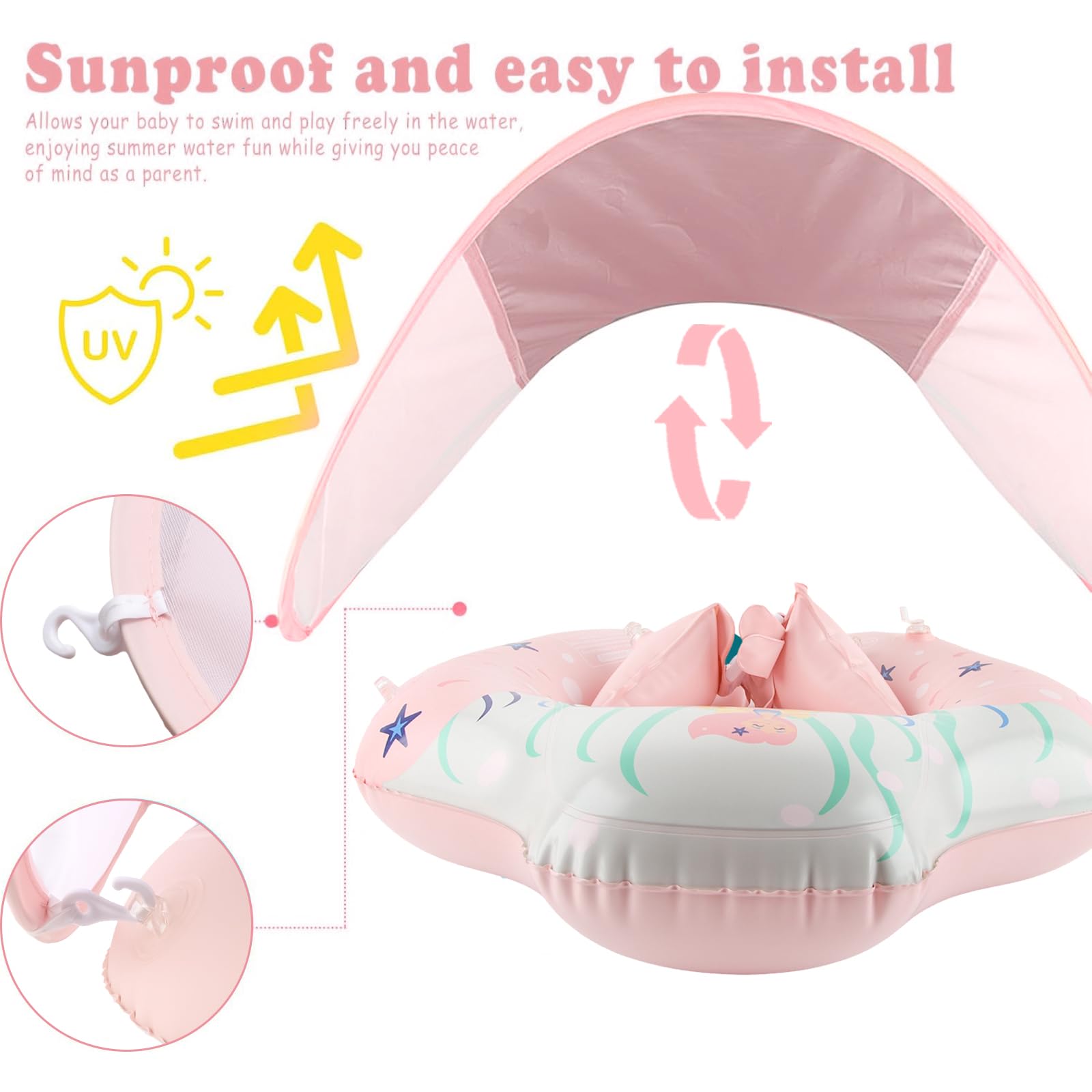 ACTOYS Salvagente Bambini Neonato, Salvagente Neonato con Parasole, Salvagente Neonato, Salvagente Gonfiabile per Bambini, Salvagente Neonato in Piscina, Vasca da Bagno