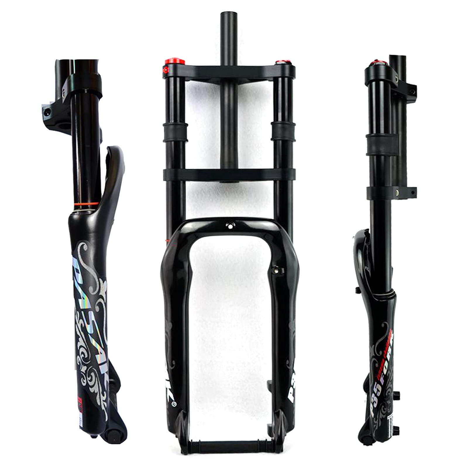 Snow Bike Front Widelec Double Shoulder Fat 20" 4.0" Air Forkes MTB Mountain 20inch 135mm Magnesium Alloy (kolor: błyszczący czarny)