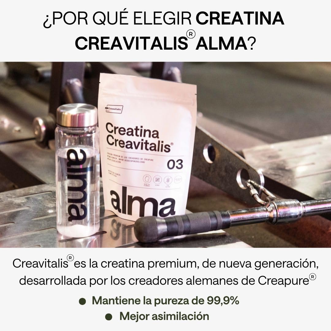 Creatina Monohidratada Creavitalis® ALMA® 600 g | Creatina Creapure Monohidrato en Polvo 99,9% Pureza Premium | Vegana, Sin Gluten ni Lactosa | 200 Dosis Disolución Instantánea | Fabricada en Alemania - 2
