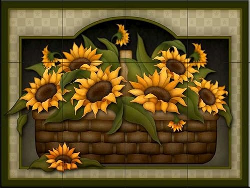 Baldosa cerámicaMural de girasolCesta by Angela AndersonCocina Backsplashcuarto de baño ducha