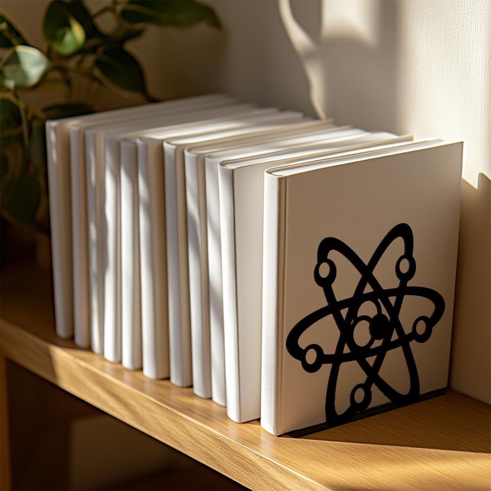 Peacoblue Buchstütze Dekorativ Modern Atom Metall Buchstützen für Schwere Bücher 13.5 x 10.9 x 15.5cm, Bücherhalter für Heimdekoration, Bücherregal & Büro - 1 Paar