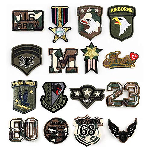 USA Tactical Patch 16 Pieces Military Clothes Embroidery Patches Morale Applique Iron on Patches for Hat Jacket Bags T-Shirt Uniforms Backpacks Decorations