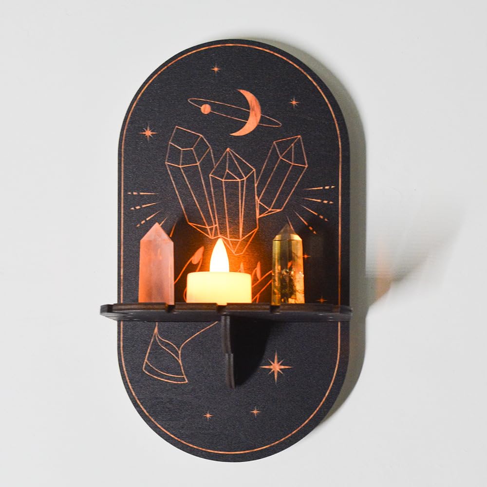 Crystal Shelf Black Crystal Display Shelf Crystal Pendulum Holder Stand Display Shelf Witch Bat Moth Stuff Wooden Kit Hanging Rustic Crystal (Crystal)