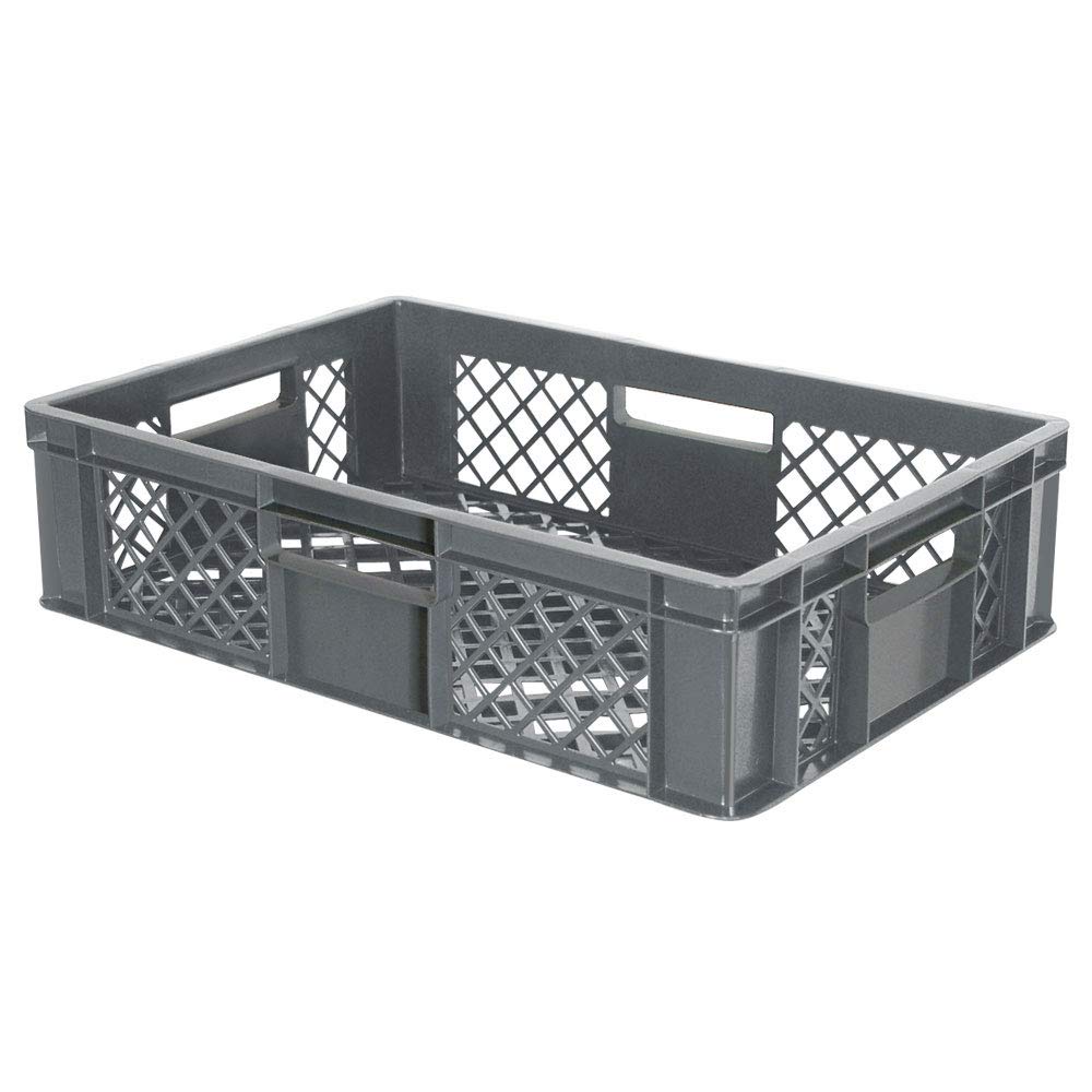 BRB 12x Stapelkorb / Bäckerkisten in 4 Größen, Grundmaß LxB 600x400 mm, H 90 mm, 150 mm, 240 mm, 320 mm, Farbe grau
