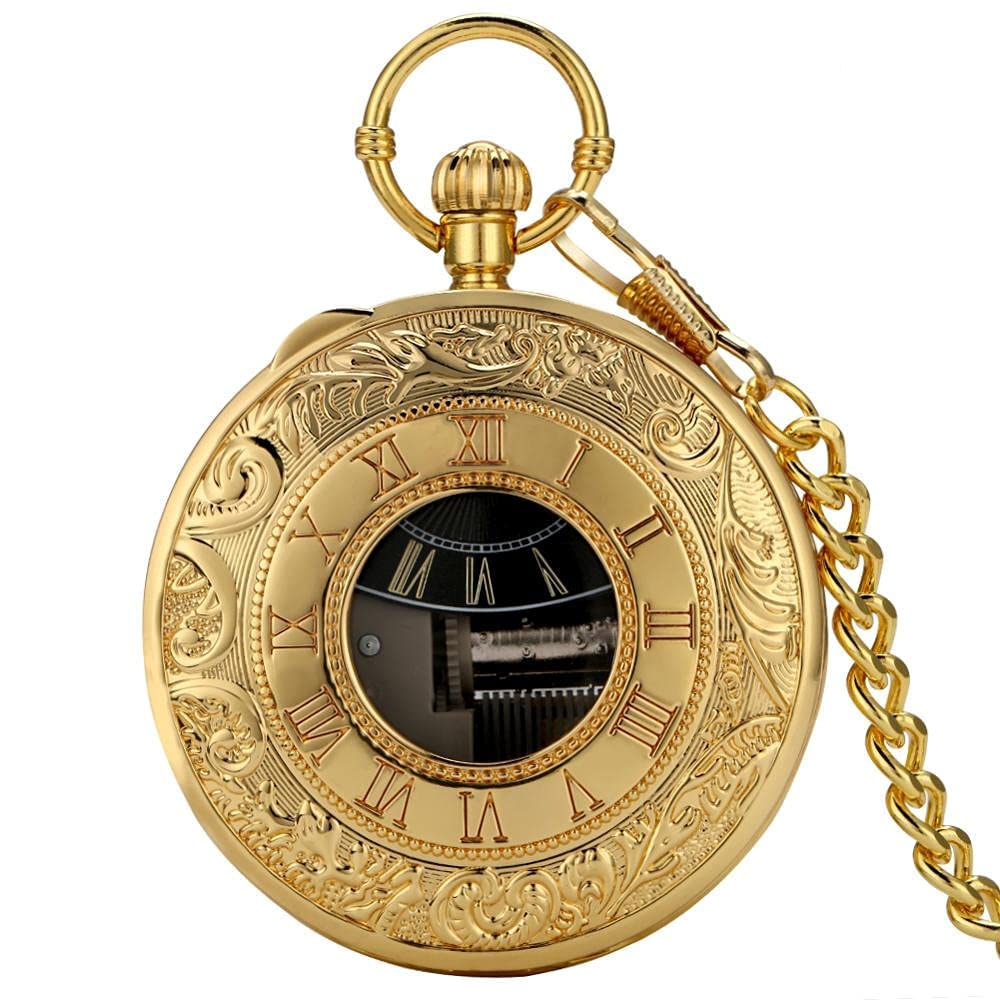 Generic Exquise Gold Musical Movement Pocket Watch Hand Crank Playing Music Watch Chain Roman Number Carved Happy Year Gifts (B0BY59H2FT) Amazon Price History, Amazon Price Tracker