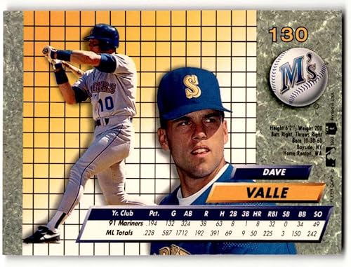 Miniatura 2 de 1992 Ultra #130 Dave Valle Seattle Mariners Baseball Cards NM Near Mint Baseball Card