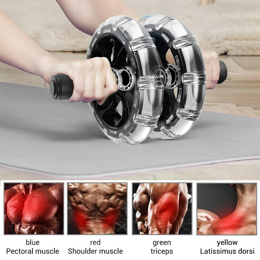Rodillo de fitness con rodamiento, equipo de entrenamiento abdominal, diseño ABS de 2 ruedas con asas antideslizantes y rodillera, deslizadores centrales para movimiento de rango