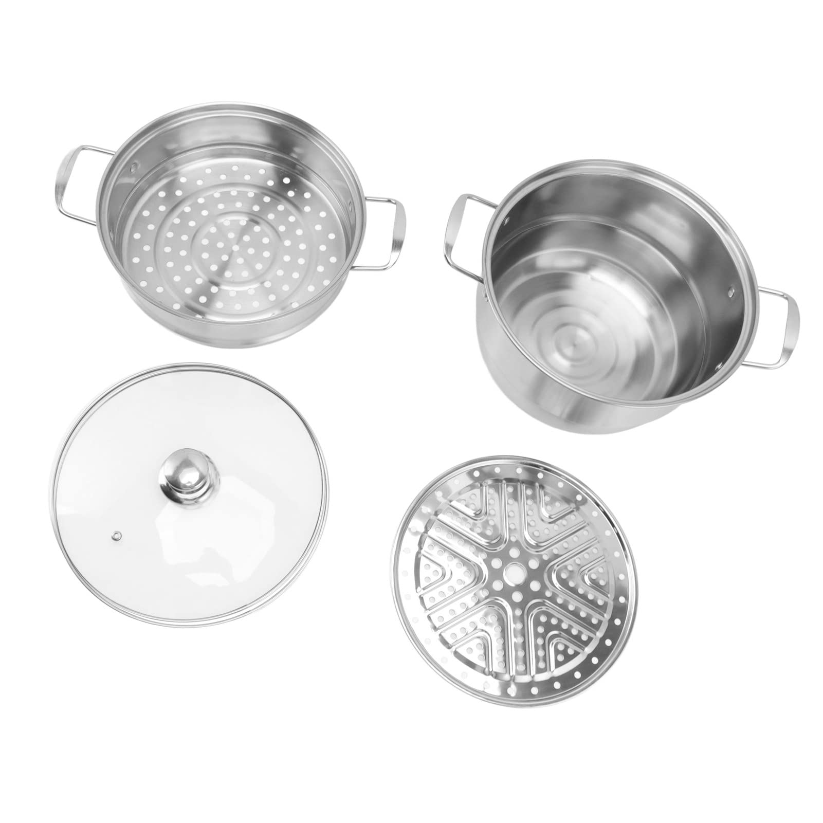 Cocoarm Garnek do Gotowania na Parze ze Stali Nierdzewnej, Uniwersalny Garnek do Gotowania na Parze ze Stali Nierdzewnej, Wielowarstwowa Konstrukcja o Dużej Pojemności 28 Cm szklaną pokrywką (trzy