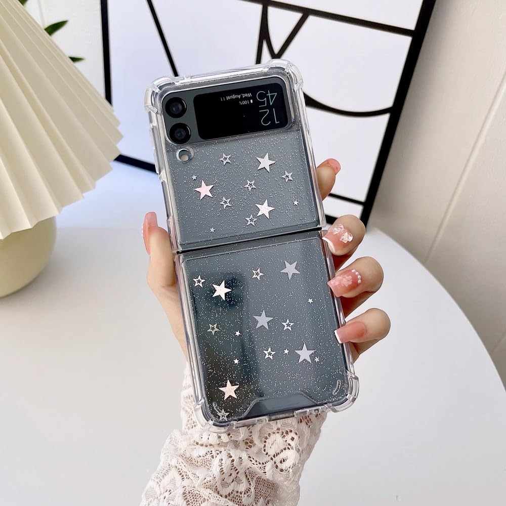 Dried Flower Women Case for Samsung Z Flip 4 2 3 1 Transparent Clear Shockproof Soft Cover,leiShe Star,for Z Flip 3